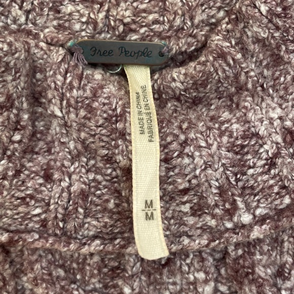 Free People Oversized Cable Knit Sweater, Cranberry, Oversized Sleeves - Picture 2 of 3